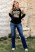 Black Leopard Letter Print Sequin Patchwork Long Sleeve Top